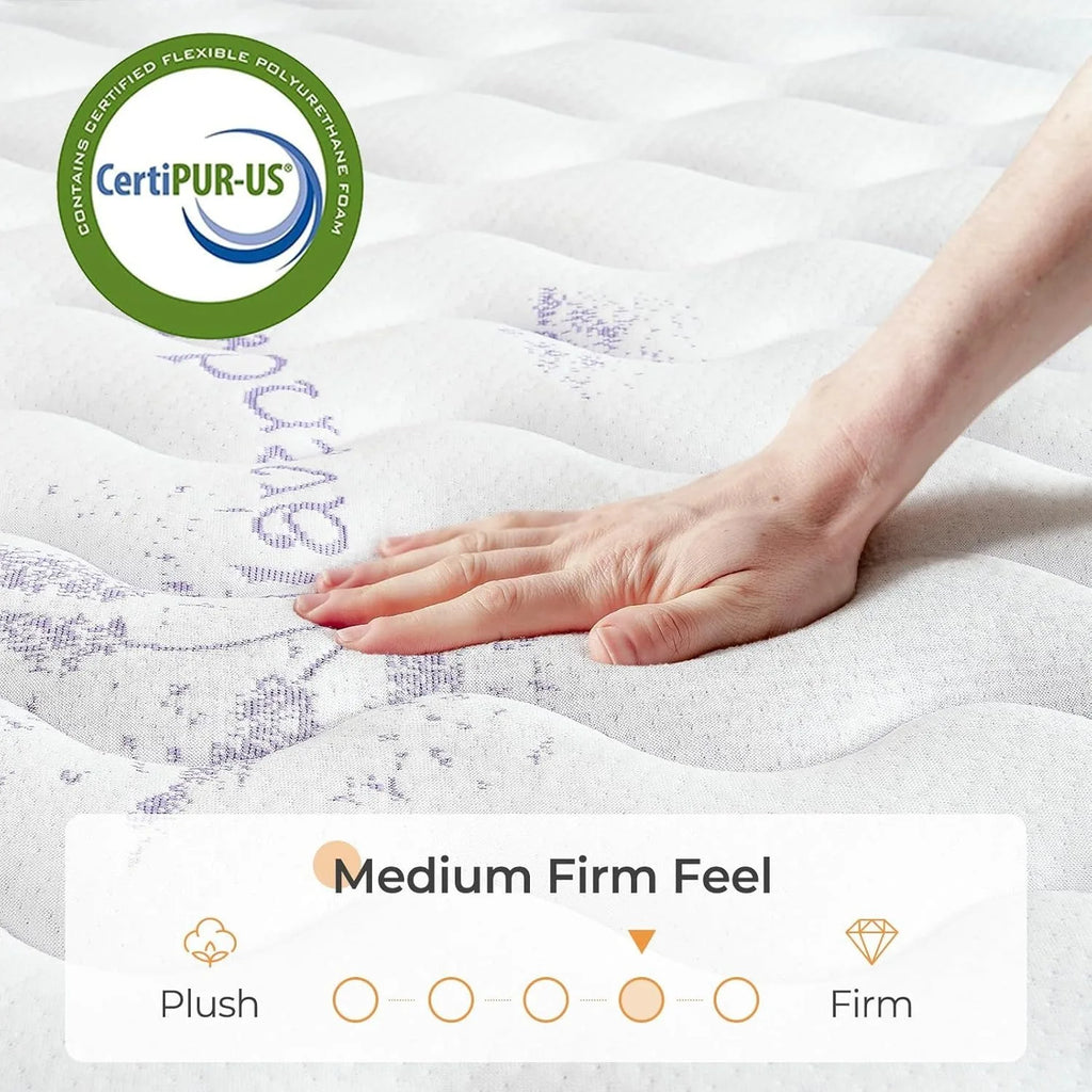 Vesgantti Tight Top 10/12 Inch Innerspring Hybrid Mattress/Bed in a Box, Medium Firm Plush Feel - Memory Foam and Pocket Spring