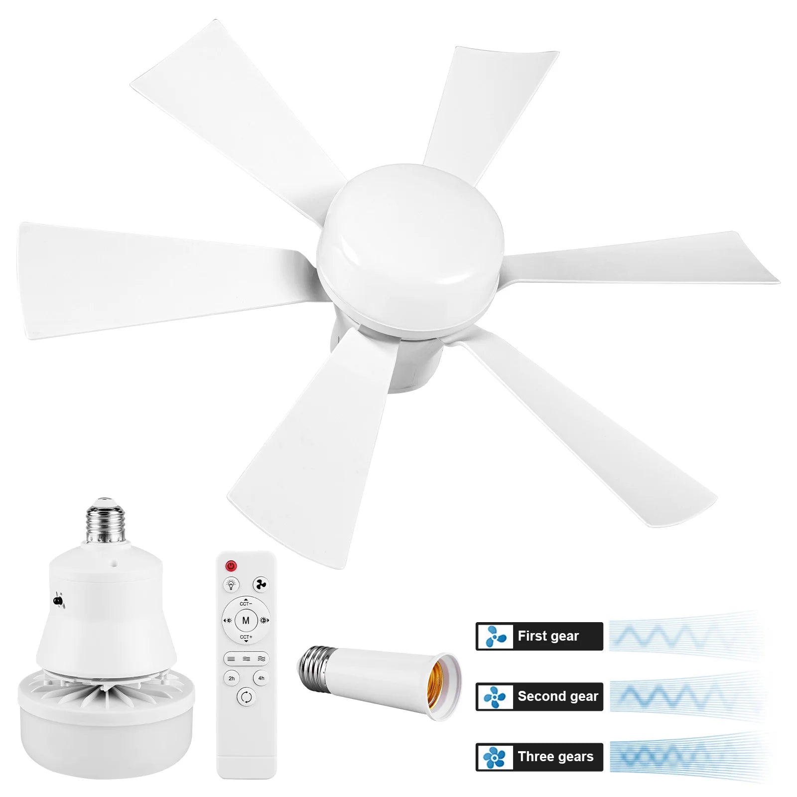 Screw in Ceiling Fan in Light Socket with Remote Ceiling Fan with Light 3 Speeds Dimmable for Bedroom Kitchen Living Room