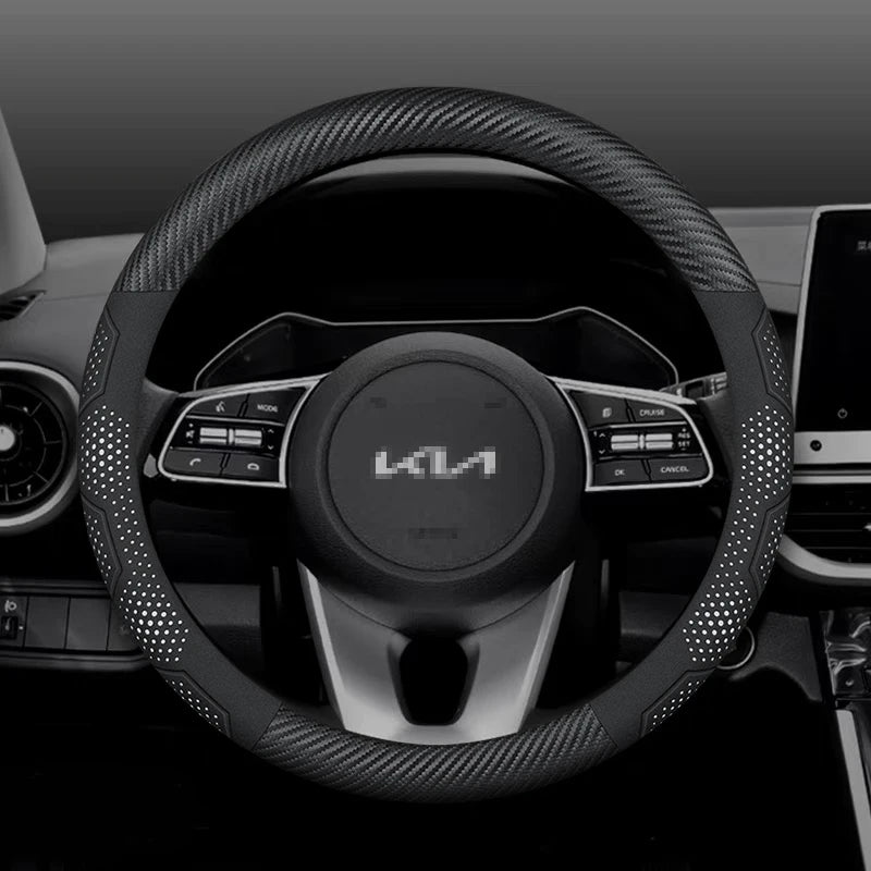 For Kia K5 Sportage Picanto Xceed Rio Cerato Soul Carens Seltos Carbon fiber Suede Car Steering Wheel Cover Auto Accessories