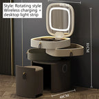 Rotary Makeup Vanities Luxury Storage Dressing Table Bedroom Organizer Makeup Vanity Illuminated Drawer Dresser with Light