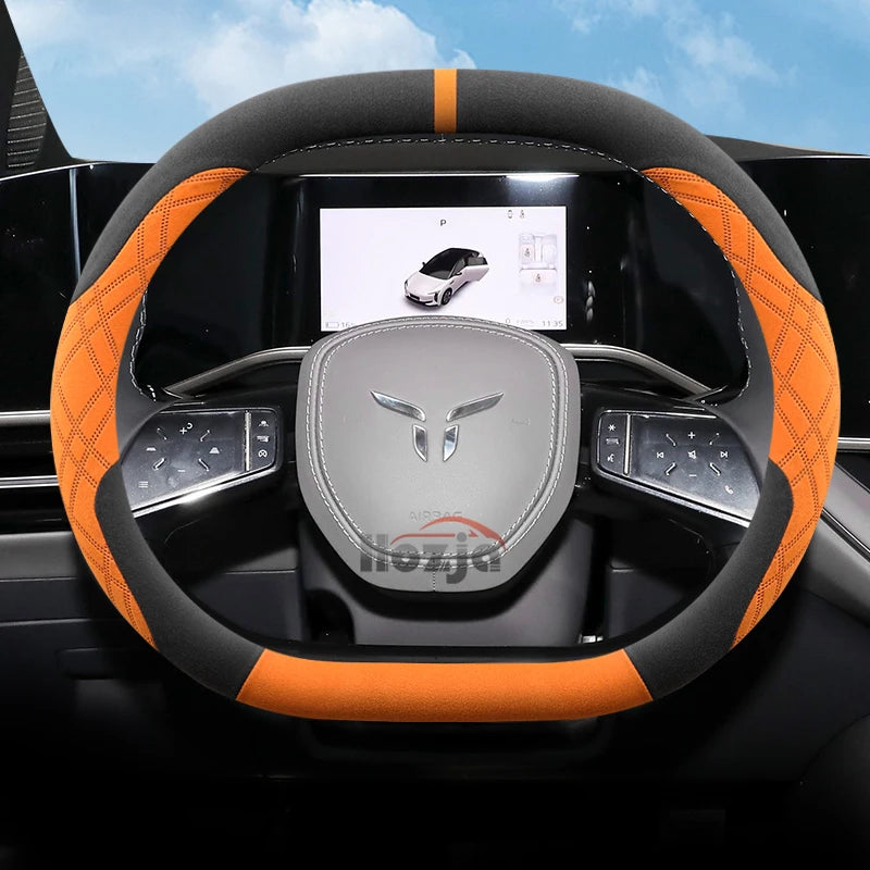 Suede Leather Car Steering Wheel Cover for Hongqi EH7 EH7pro 2024 2025 Auto Interior Accessories