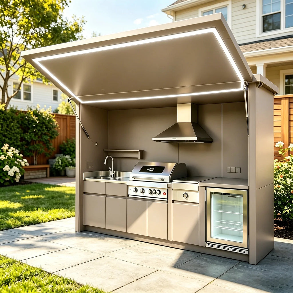 Hardwearing Complete Outdoor Kitchen, Full Equipped Robust Garden Outdoor Cabinets, Solid Aluminum Outdoor Cooking Cabinet