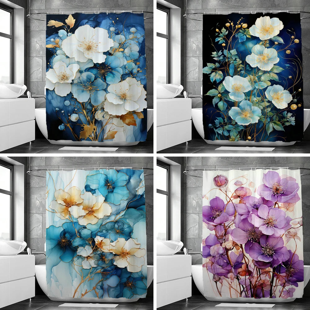 Art Watercolor Flowers Shower Curtain Print Modern Nordic Minimalist Polyster Fabric Home Decor Bathroom Curtains with Hooks