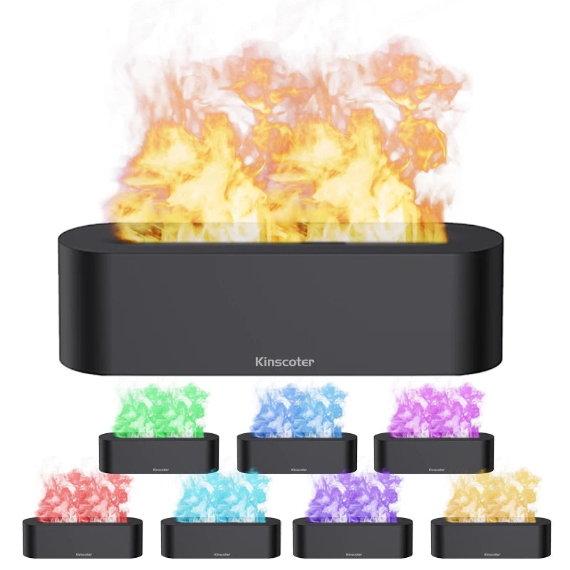 KINSCOTER Essential Oil Aroma Diffuser Flame Air Humidifier Ultrasonic Cool Mist Difusor with  RGB Realistic Fire Night Light