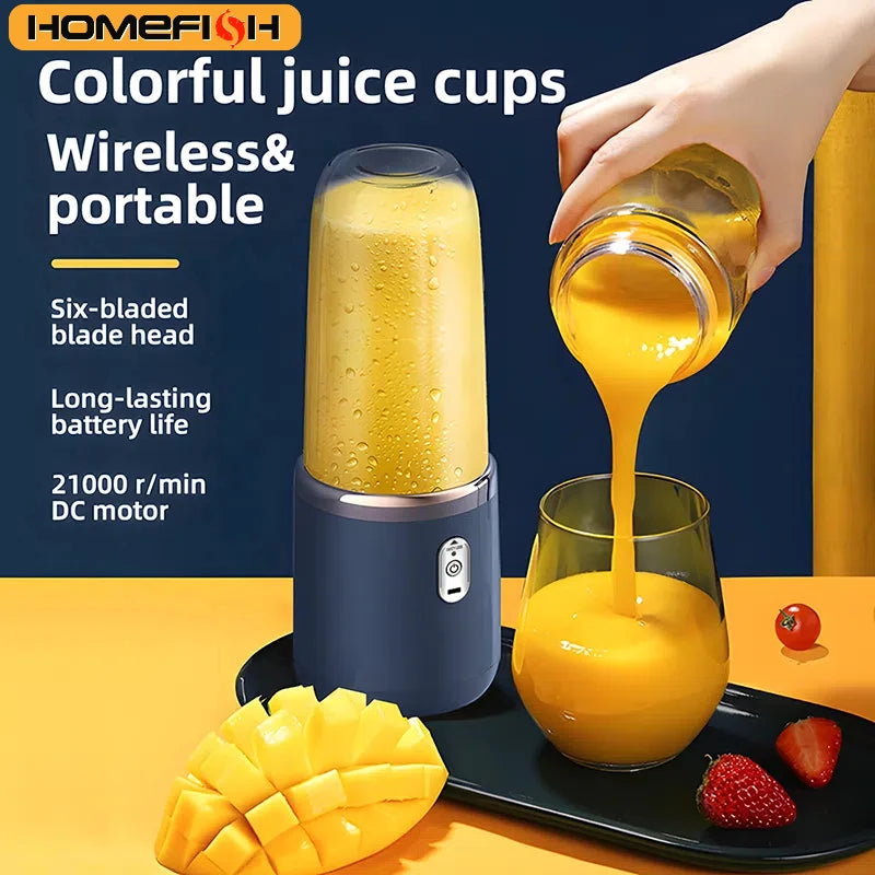 HOMEFISH 2PCS Juice Extractor Juice Cup Portable Rechargeable Small Juice Cup Home and Outdoor Multifunctional Juice Mixing