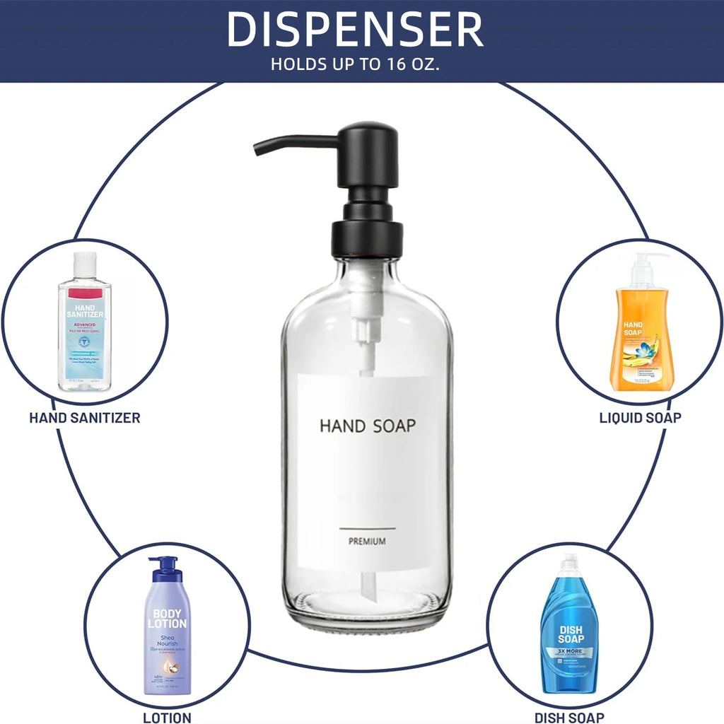 Clear Glass Soap Dispenser Set for Bathroom, Kitchen Liquid Hand Dish Soap Dispenser with Stainless Steel Pump, 2pcs 16 Oz 500ml