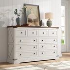 White 10-Drawer Dresser, 55'' Wide Bedroom Chest, Antique Storage Cabinet