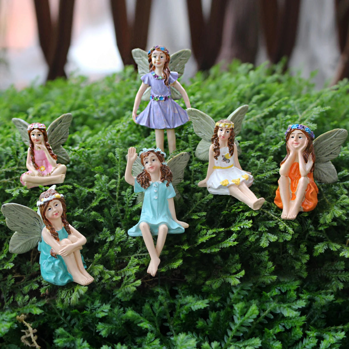 Resin Flower Fairy Set with Six Gardens, Courtyard, Balcony, Flower Pot, Lawn Decoration Suitable for Indoor and Outdoor Use