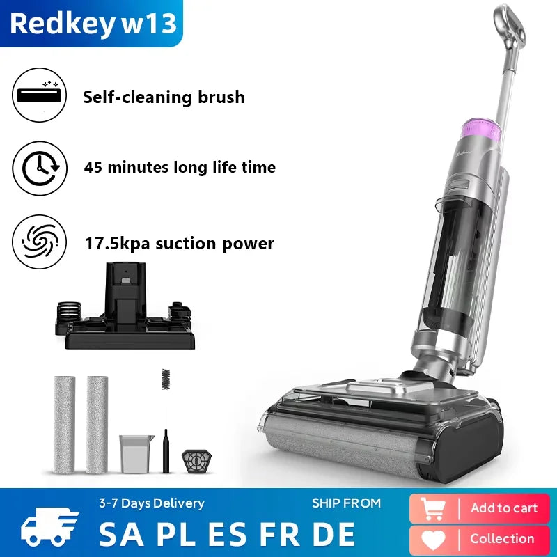 Redkey-W13 Wireless Wet and Dry Vacuum Cleaner, Multi-Surface Smart Cordless Mop, Floor Washer, Household Self-Cleaning