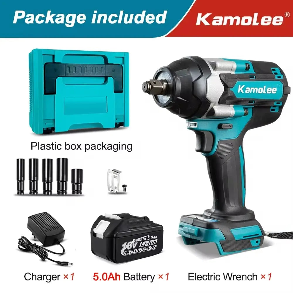 Kamolee 1800 N.M high torque wireless charging impact wrench 1/2inch brushless electric wrench compatible with Makita18V battery