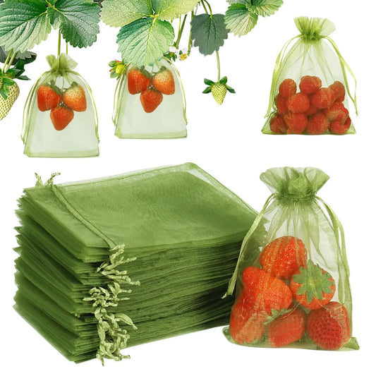 50/100Pcs Fruit Grape Protection Bags With Drawstring Garden Mesh Netting Bags Plant Cover Mesh Bag for Fruit Flower Vegetables