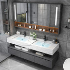 Light Luxury Panel Intelligent Bathroom Cabinet Meuble Rock Salle De Bain Wood Washbasin Double Basin Bathroom Cabinet Home