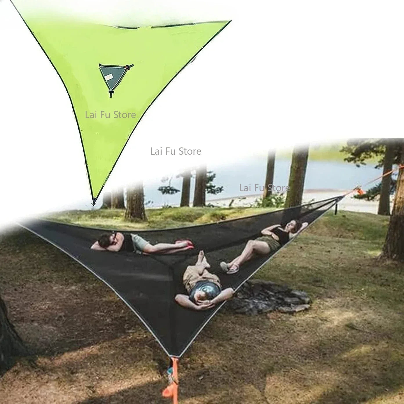 Portable Triangle Hammock 4Mx4Mx4M Multi Person Aerial Mat Convenient Outdoor Camping Sleep Hammock Portable Hanging Bed