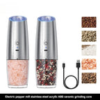 2PCElectric Pepper Grinder Salt And Pepper Grinder USB Rechargeable Adjustable Coarseness Spice Mill With LED Light Kitchen Tool