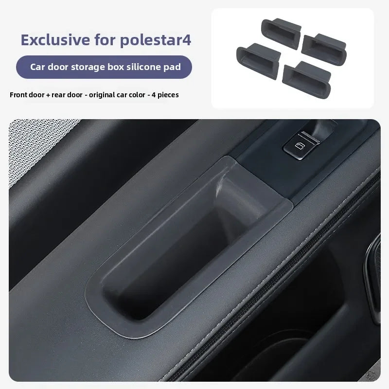 For Polestar 4 Car Door Handle Storage Box Silicone Pad Waterproof Front Rear Door Armrest Organizer Interior Accessories