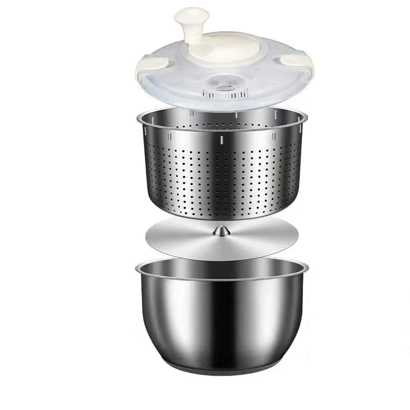 Salad Spinner Drainer Spin Dryer Washer Dehydrator Dewatering Washing Machine Fruit Vegetable Cleaner Tool Stainless Steel