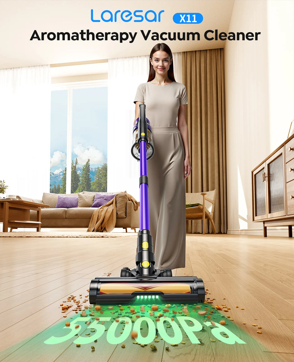 Laresar X11 Cordless Vacuum Cleaner Handheld 550W 55KPa Suction Power Smart Home Dust Cup 60 Mins Runtime 3 Pcs Filte Set