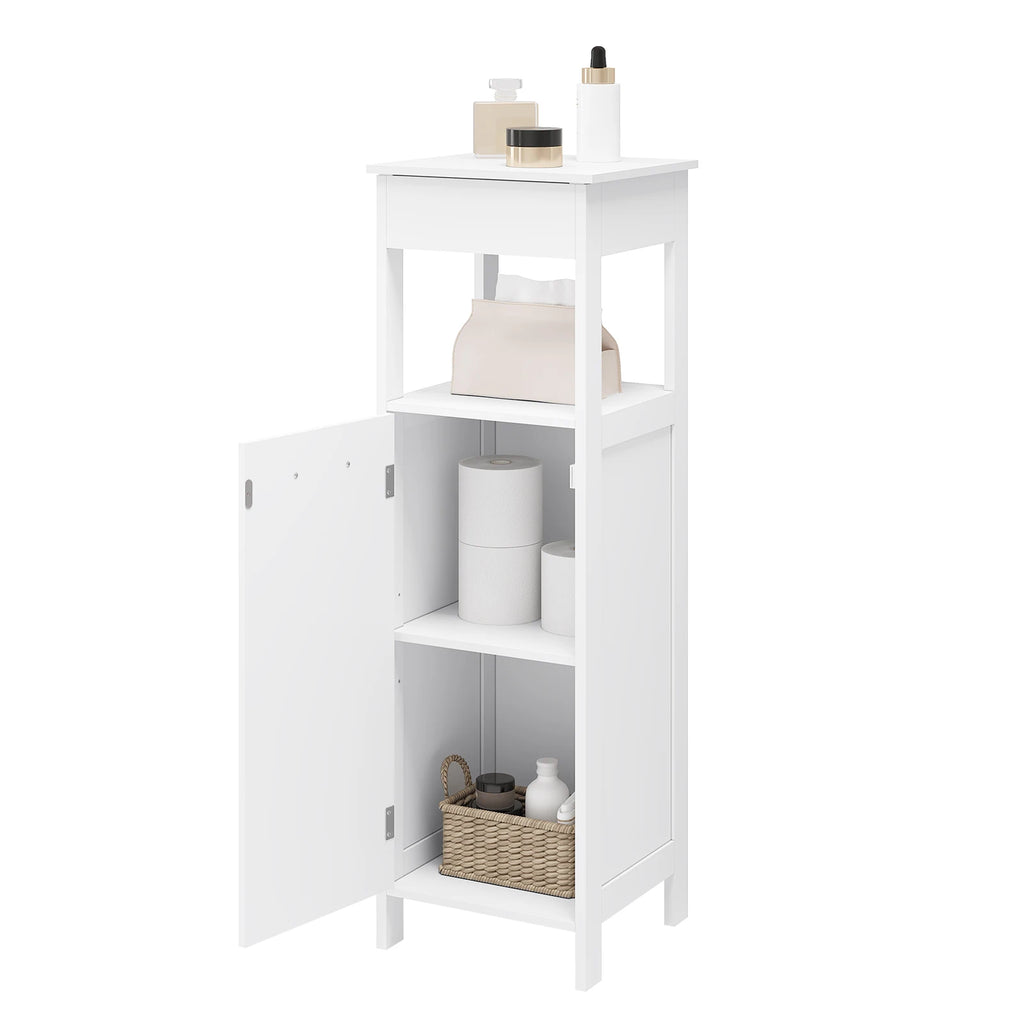 32x99x30cm White Bathroom Cabinet 4 Levels with Door Adjustable Shelf Standing Corner Cabinet for Living Room Hallway