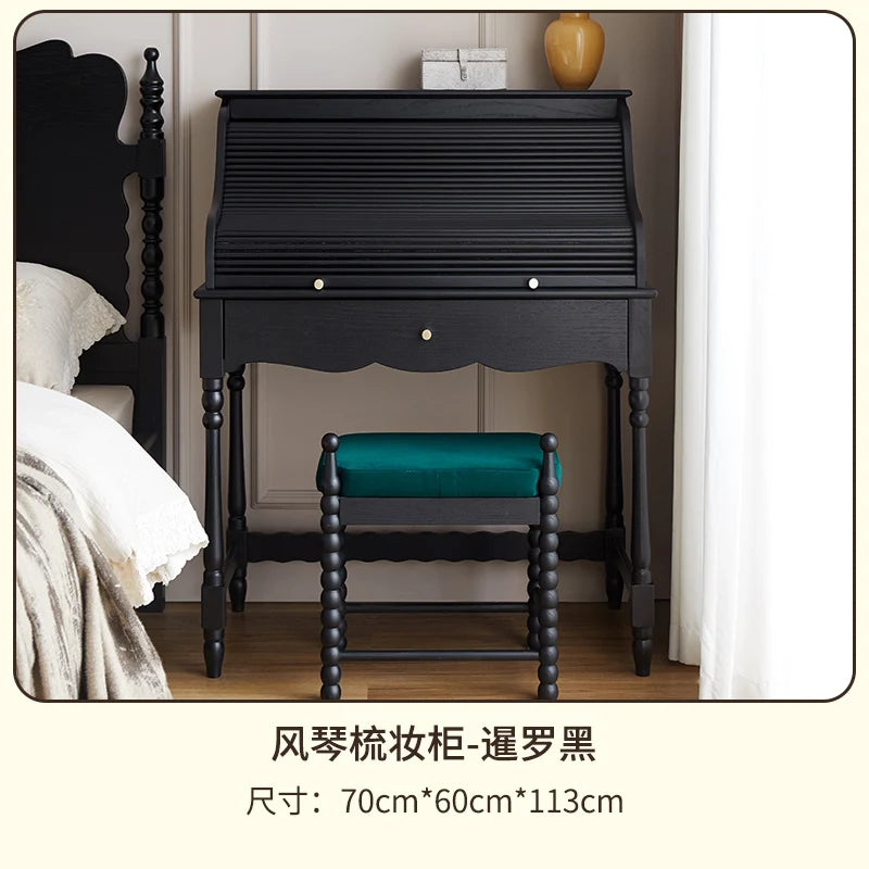 French retro roller shutter dresser medium antique solid wood makeup table storage integrated bedroom
