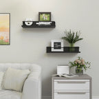 Floating Black Shelves with Metal Guardrail, Wall Mounted Shelf for Wall Decor Set of 2, Modern Bathroom Storage Shelves for Bat