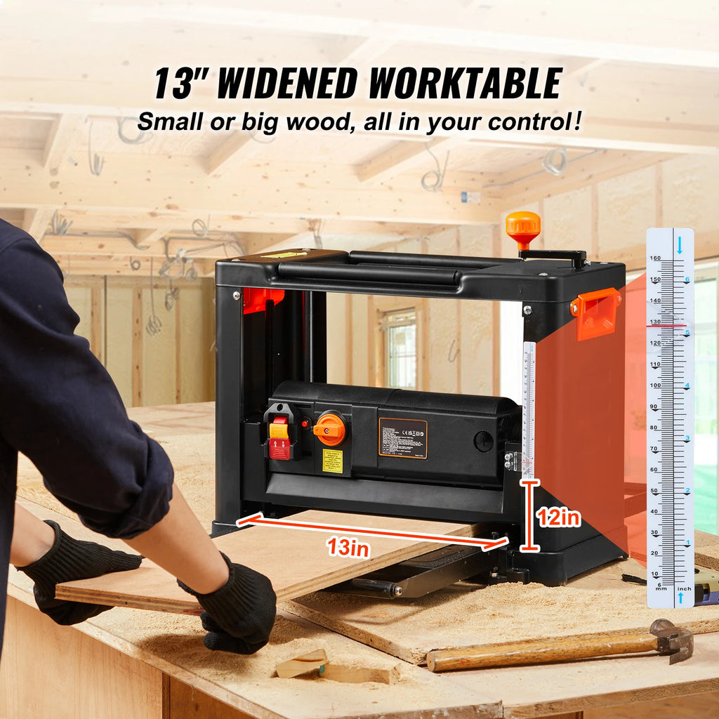SucceBuy Electric Thickness Planer Benchtop 13in Wood Planer with Three Blades Two Speed 15Amp 2000W for DIY Woodworking Planing
