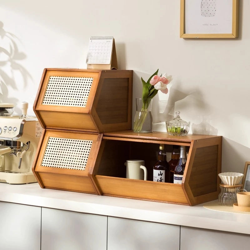 Bamboo Wall Mounted Kitchen Organizer Side Cabinet Storage Shelf with Cup Holder Display Rack for Dining Living Room