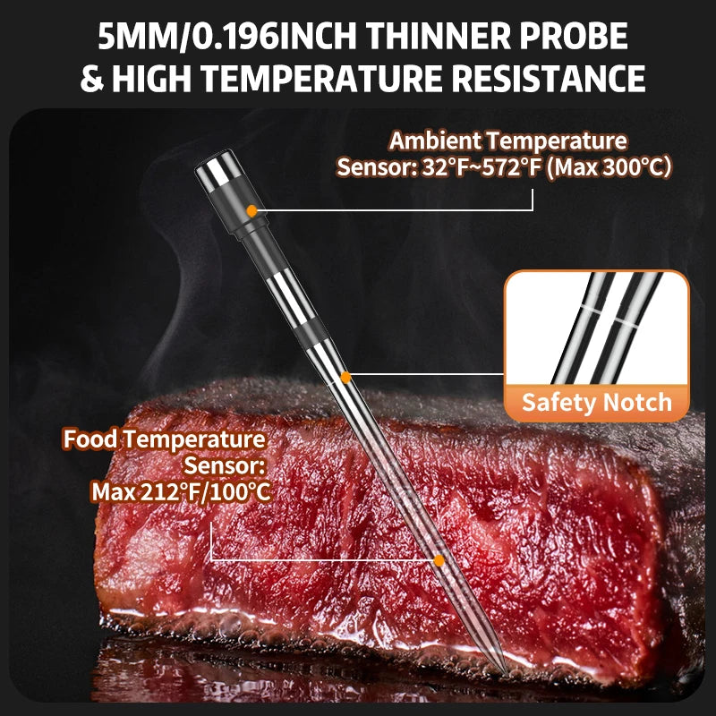 Wireless Meat Thermometer Digital Bluetooth Food Thermometer 2 Probe with LCD Display for Grill, Smoker, Air Fryer, Rotisserie