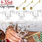 1-3Set 240ML Christmas Elk Glass Cup Cute Reindeer Clear Glass Mug Hot Cold Drink Cup Creative Moose Holiday Drinkware Decor