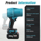 BABEQ 1500W Electric Jet Fan Turbo Air Blowers 200M/S Violent Car Dryer Handheld Dust Leaf Blowing Tool for Makita 18V Battery