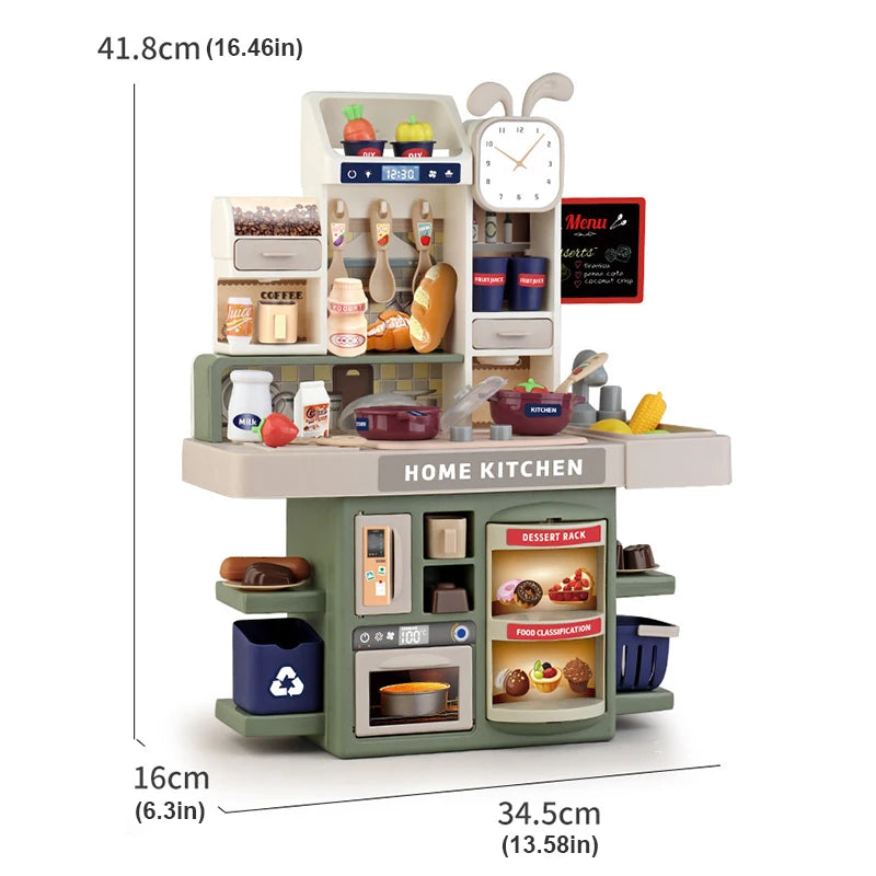 Children's Kitchen Set Simulation Cooking Toy with Spray Steam and Lights for Pretend Play Kids Play