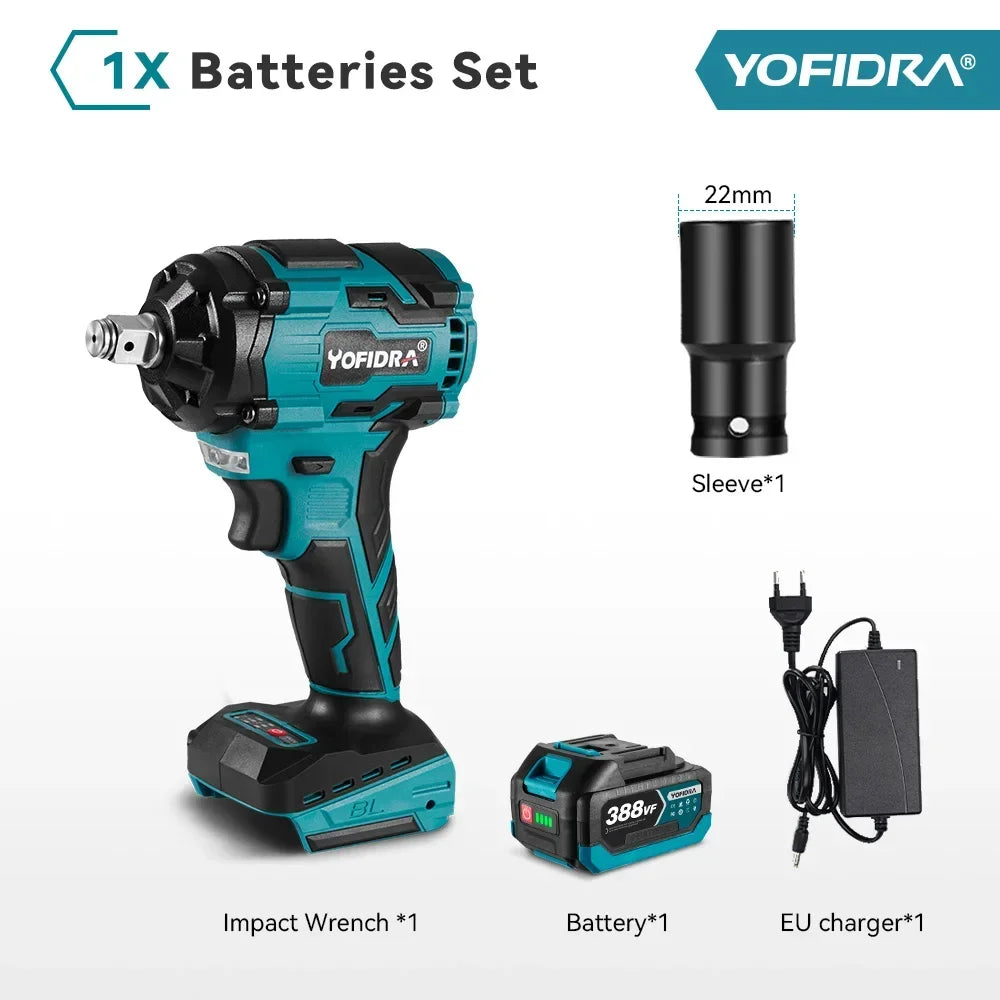 YOFIDRA 1000N.m Brushless Electric Impact Wrench 1/2" Cordless Rechargeable Socket Screwdriver Power Tool For Makita Battery Pin