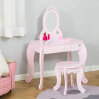 HOMCOM children's wooden dressing table for girls 3-6 years old mirror Stool 60x36x88cm