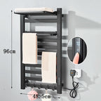 Black Bathroom Electric Heated Towel Rack with Digital Display Touch Thermostatic Dry Towel 304 Stainless Steel Heater