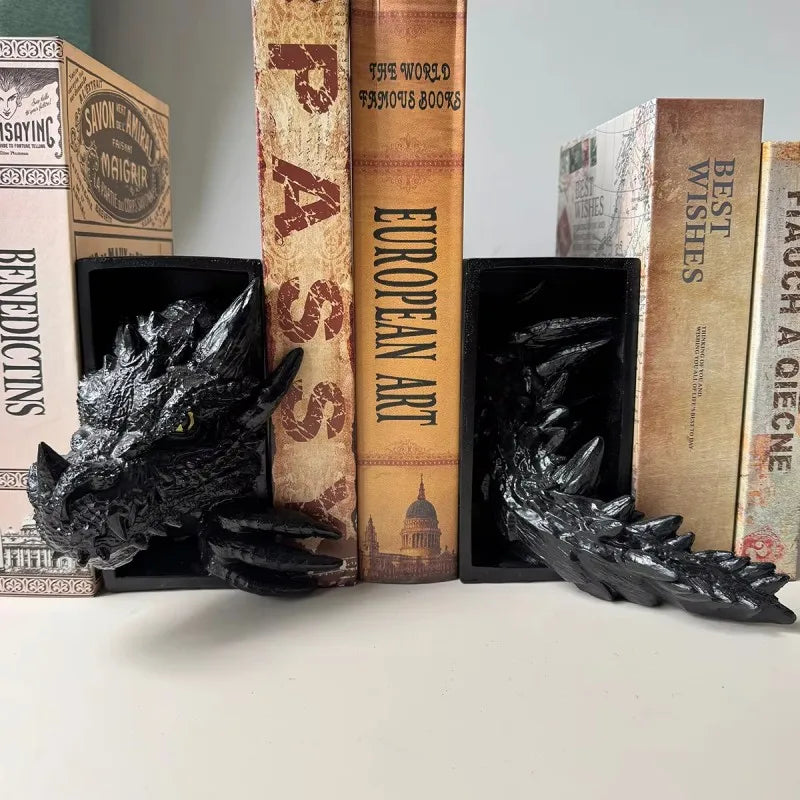 1Pc Gothic Dragon Bookends, 3D Horror Dragon Decorative Bookends Resin Dragon Bookends Creative Sculpture Bookends