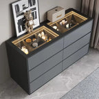Minimalist Extendable Dresser Integrated Glass & Solid Wood Large Round Mirror 6-drawer For Makeup Table Bedroom