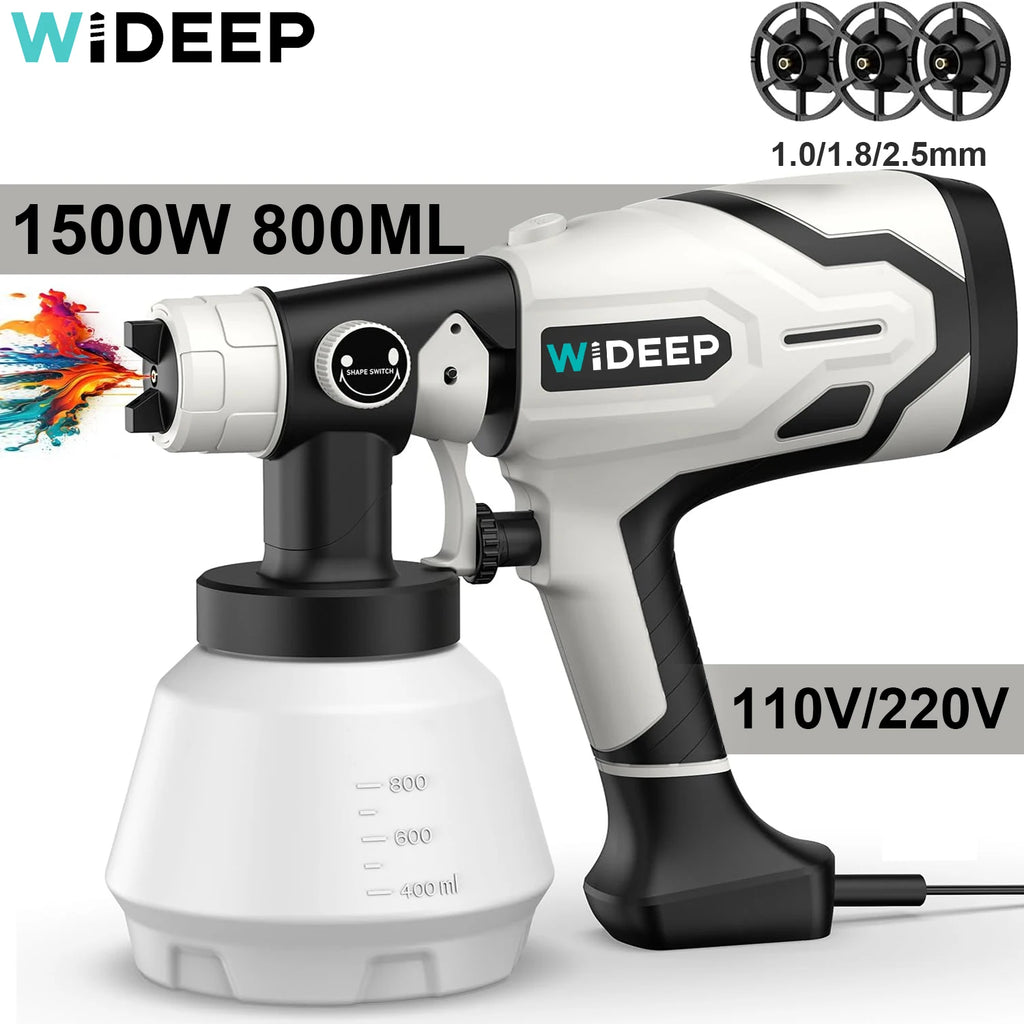110V 220V 1500W Electric Spray Gun High Power HVLP Paint Sprayer Auto Furniture Steel Coating AirBrush 3pcs Copper Nozzle