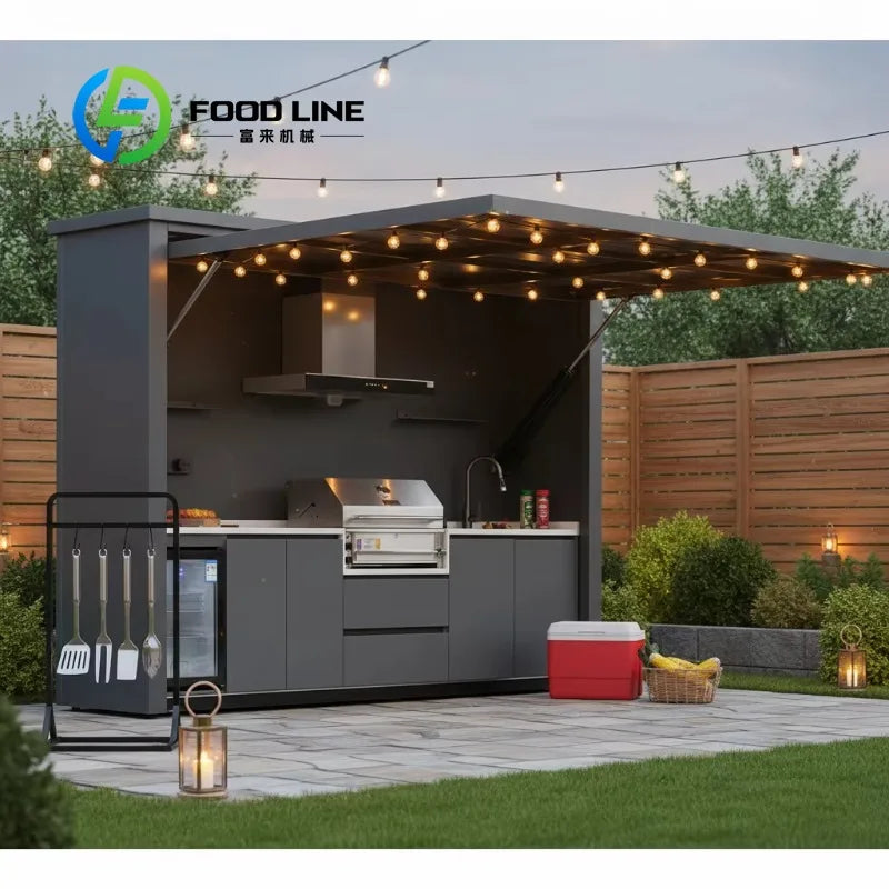 Customized Outdoor Barbecue Grill Kitchen Container Insulated Modular DIY Kitchens with Stone Marble Countertop