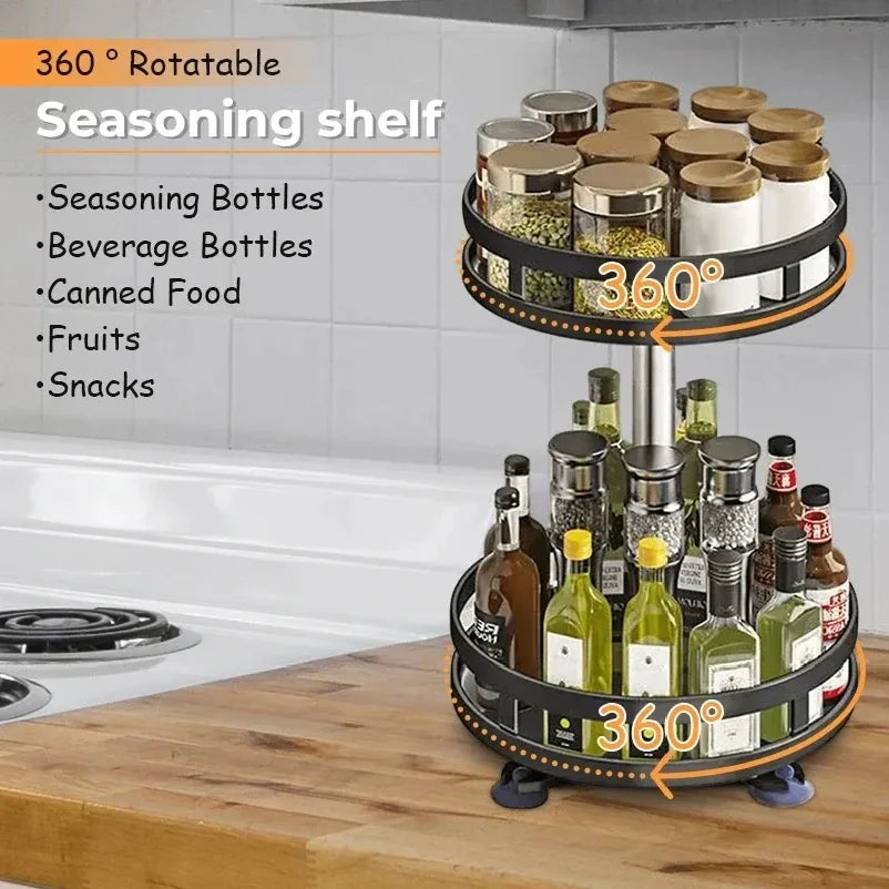 Rotatable Kitchen Storage Rack kitchen Accessories Spice Storage Rack Clean Storage 360 Degrees Rotatable Organizer Turntable
