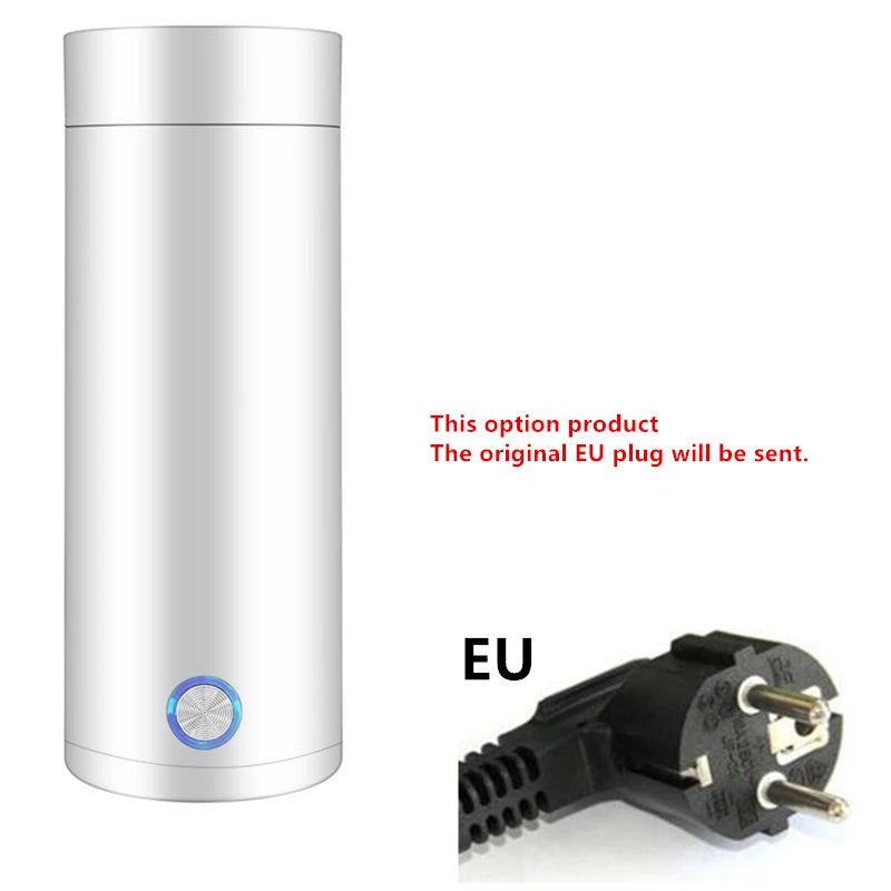 EU Plug Mini Portable Electrothermal Cup 400ML Travel Electric Kettle Heating Water Insulation Integrated Teapot Travel Thermos