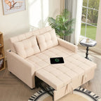 52" Sleeper Sofa with Pull-Out Bed, 3-in-1 Convertible Sofa Bed, Loveseat with Stepless Adjustable Backrest and Side Pocket