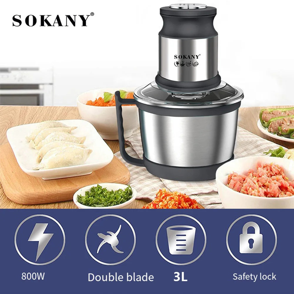 800W 3L Meat Grinder Electric Stainless Steel Blender Mixer Machine for Kitchen Food Processors Chopper Meat Mincer 220V 다지기 분쇄기