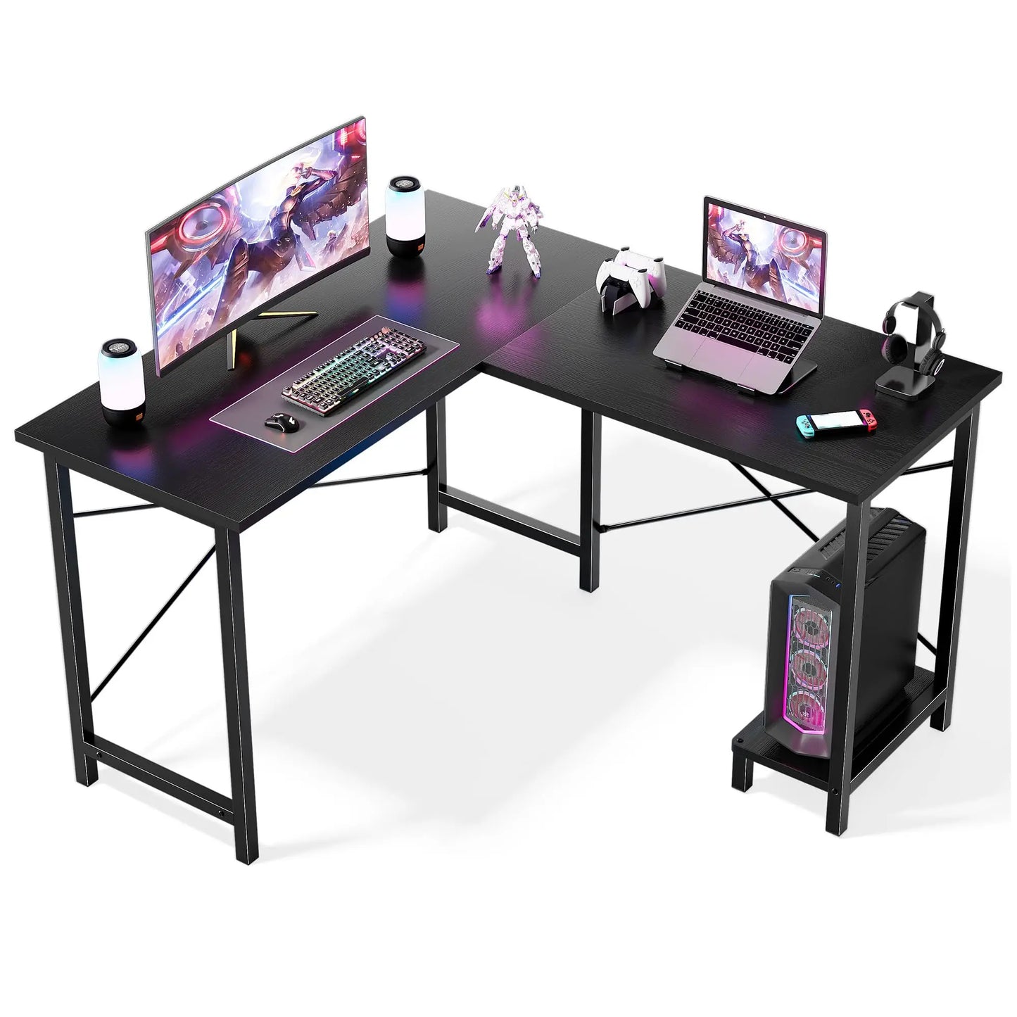 JHK 50 Inch L Shaped Desk Computer Gaming Desks Corner Office Table with CPU Shelf for Home Study Writing Work Station for Offic