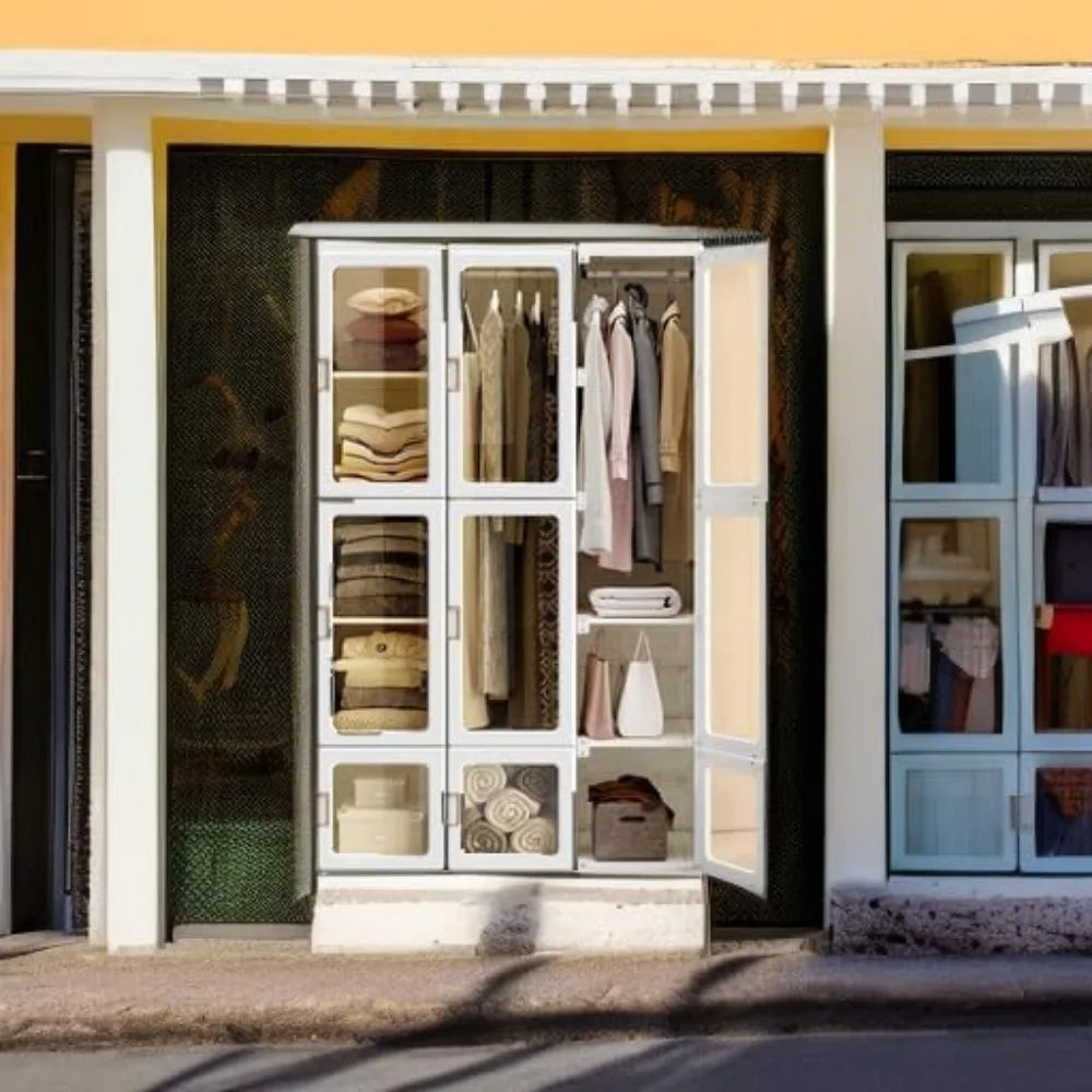 Portable Wardrobe Closet Storage Organizer for Clothes,Suitable for Living Room, Bedroom,Plastic Wardrobe