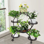 4 Layer 6 Pots Flower Holder Plant Stand Shelf 4-Wheel Free Moving Dispaly Shelf Rack Balcony