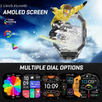 Men's Rugged Smart Watch 2.13" AMOLED HD Touch Screen Heart Rate Monitor 10M Waterproof 1000mAh Compass Outdoor Sports Watch