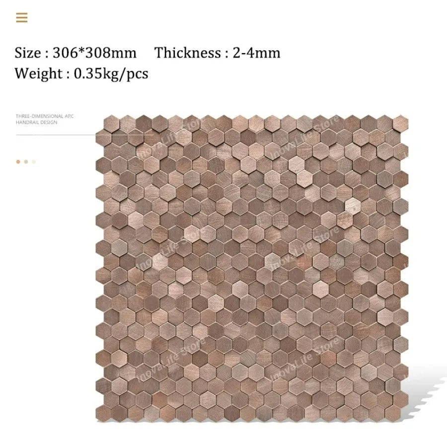 Luxury Metal Stainless Steel Wall Mosaic 3D Bathroom Mosaic Tile Aluminum Hexagon Mosaic Background Wall Sticker Self-adhesive
