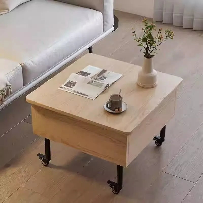 Realife Tea Table Simple And Adjustable Solid Wood Rock Board Small Table Japanese Cream Style Movable Living Room Side Table