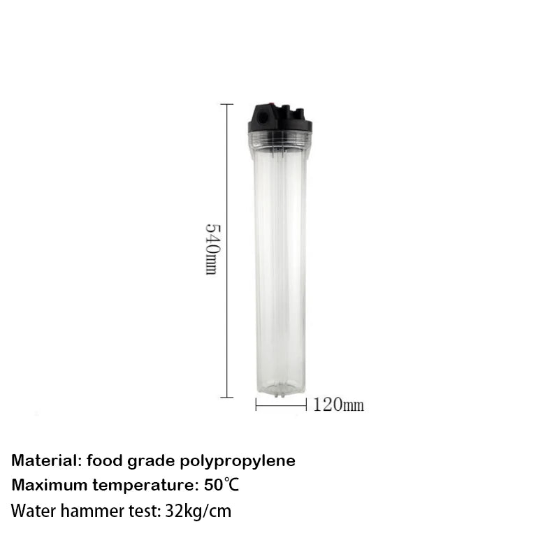 20 inch transparent filter bottle 1/2'' Plastic mouth 19mm rubber ring leakproof Explosion-proof water purifier filter shell