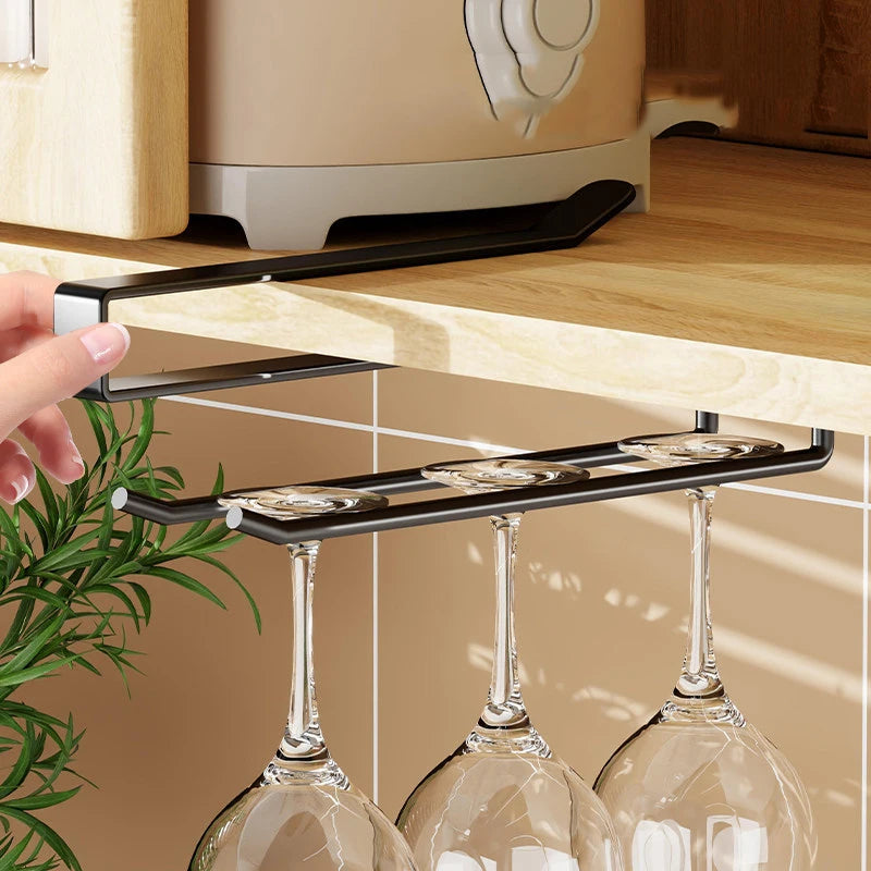 HeMu Kitchen storage rack under the cabinet without punching upside down goblet rack hanging red wine glass multifunctional rack