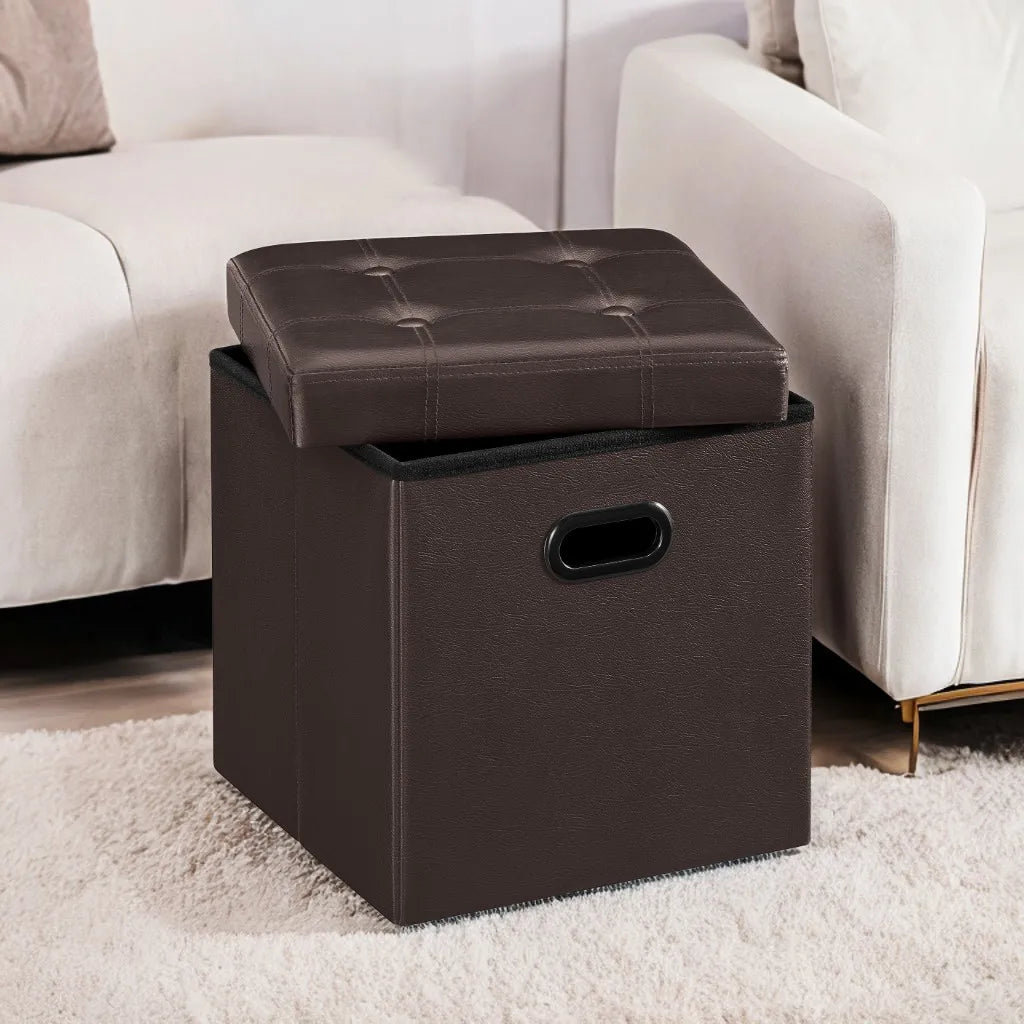 SONGMICS 15 Inches Ottoman with Storage,660 lb Load Capacity,  Footstool, Storage Ottoman , Synthetic Leather, for Dorm Room